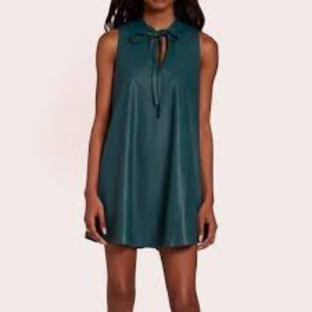 Amanda Uprichard Louie Forest Green Faux Leather Mini Swing Dress - Picture 3 of 10